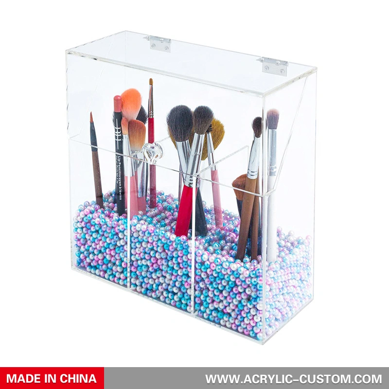化粧ブラシホルダー用カバー付き卸売透明アクリルオーガナイザー 