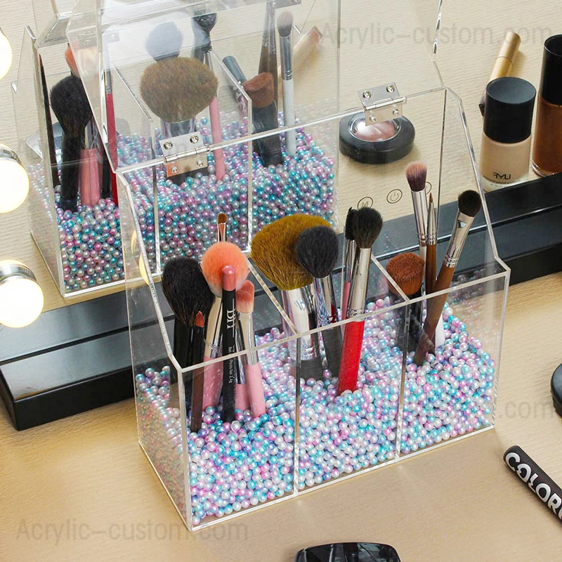 化粧ブラシホルダー用カバー付き卸売透明アクリルオーガナイザー 