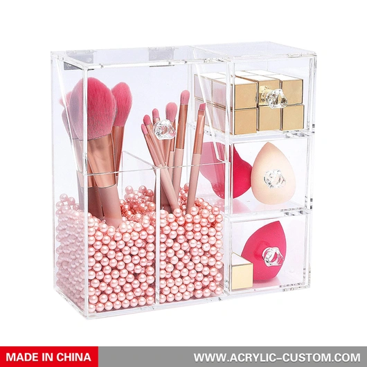 CHANEL Acrylic Makeup Storage Brush Mirror Holder Organizer Box  5.12x5.12x4.33"