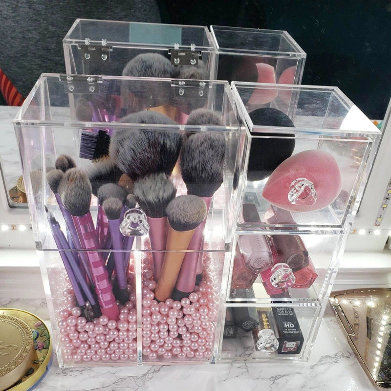 引き出し付き化粧ブラシ収納用アクリル化粧オーガナイザー 