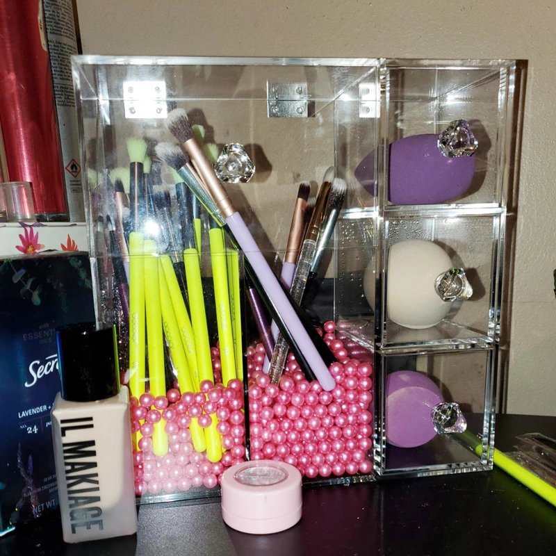 引き出し付き化粧ブラシ収納用アクリル化粧オーガナイザー 