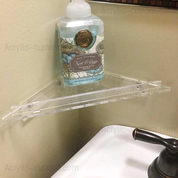 小さなバスルームコーナーシェルフクリアアクリルウォールマウントフローティングシェルフ