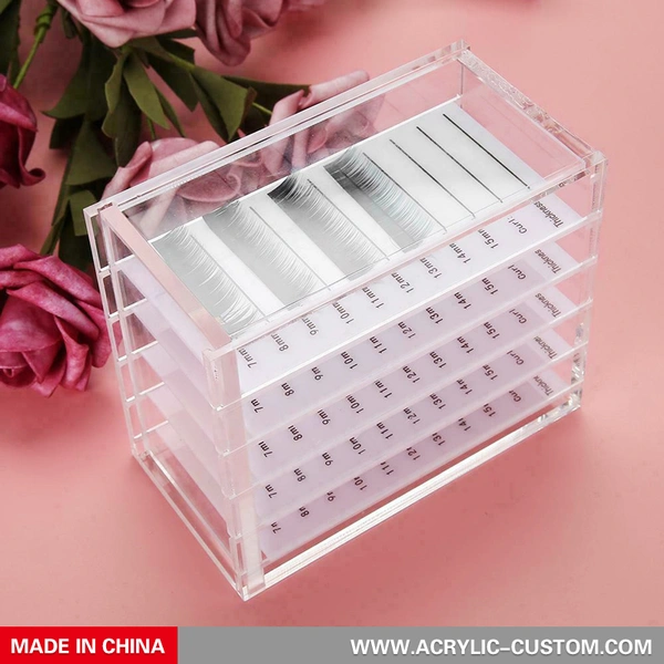 caja de almacenamiento de pestañas transparente con azulejos, organizador de extensiones de pestañas