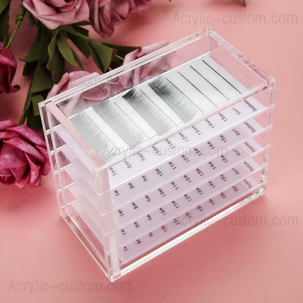 caja de almacenamiento de pestañas transparente con azulejos, organizador de extensiones de pestañas