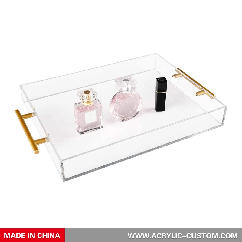 Acrylic Tray, Clear Serving Tray with Gold Handle