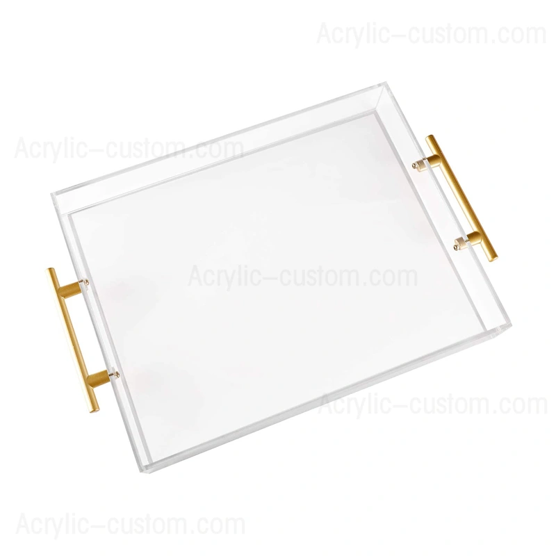 Acrylic Tray, Clear Serving Tray with Gold Handle