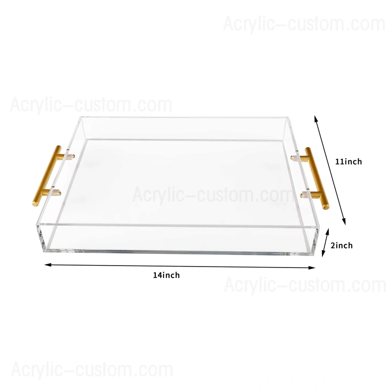Acrylic Tray, Clear Serving Tray with Gold Handle