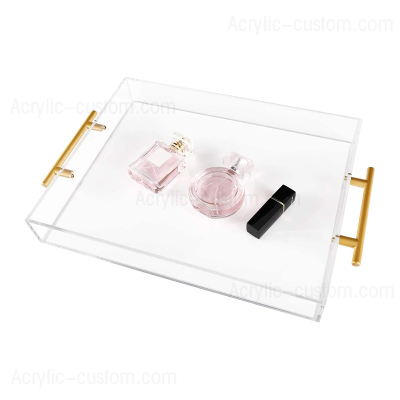 Acrylic Tray, Clear Serving Tray with Gold Handle