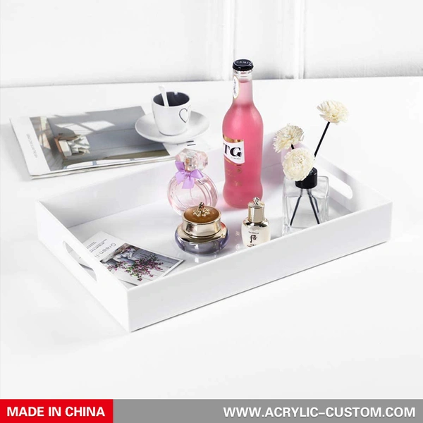 Custom Acrylic Trays, White Service Trays for Bathroom with Handle