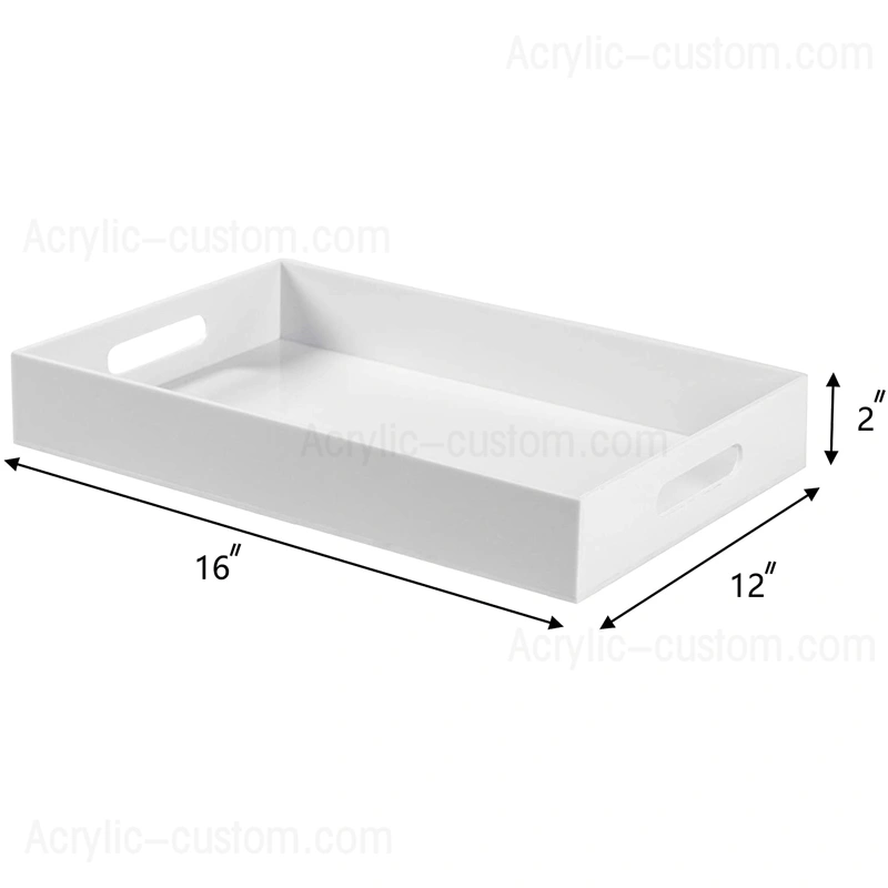 Custom Acrylic Trays, White Service Trays for Bathroom with Handle