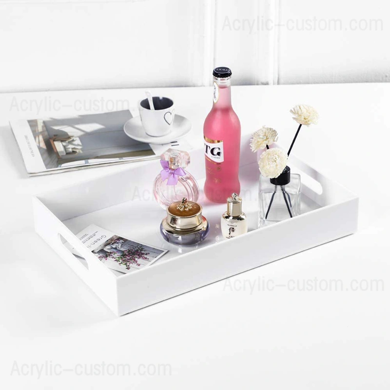 Custom Acrylic Trays, White Service Trays for Bathroom with Handle