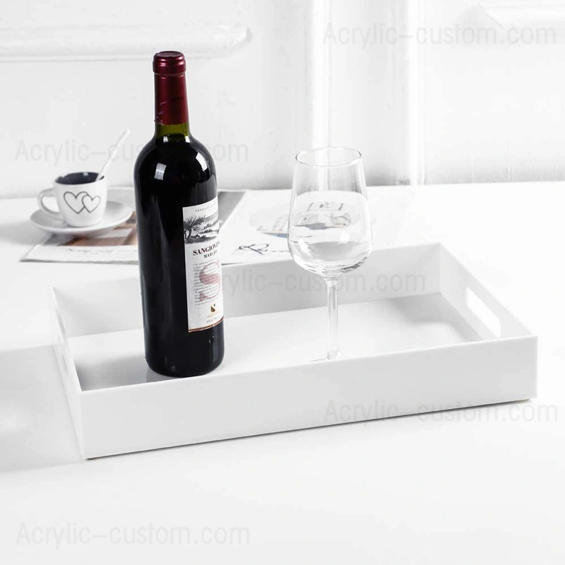 Custom Acrylic Trays, White Service Trays for Bathroom with Handle