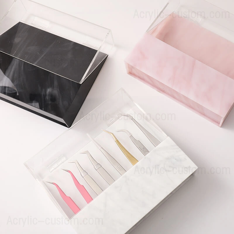 まつげエクステ用の黒い大理石のピンセット収納ホルダー 