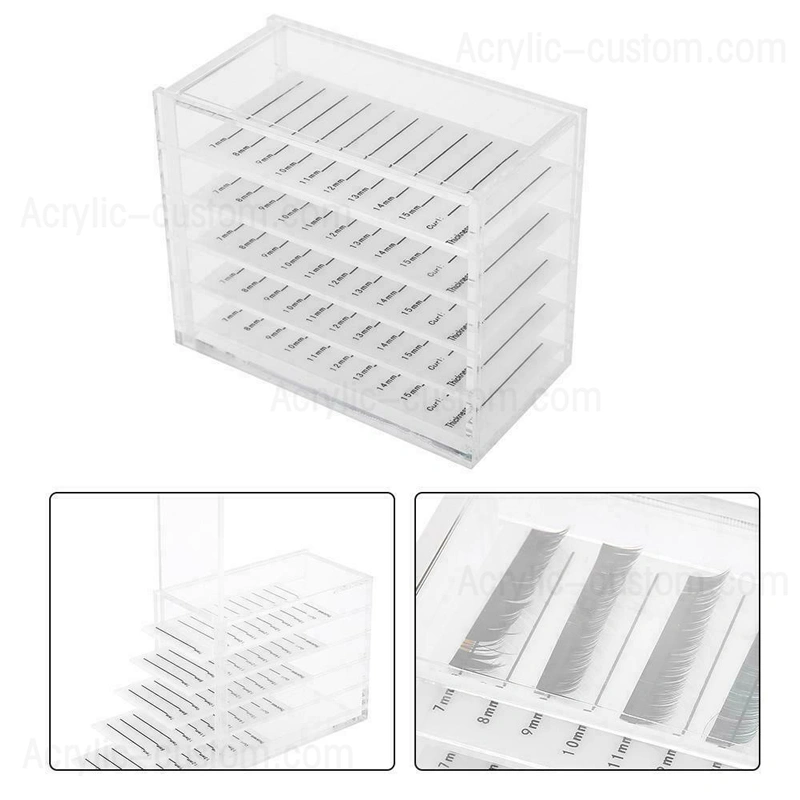 organisateur de plateau de cils, boîtes de rangement de cils transparentes avec tuiles 
