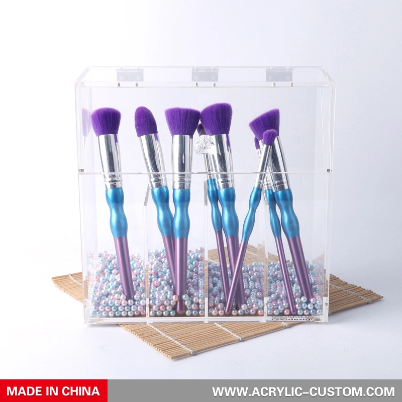 ふた付きの安いアクリル化粧ブラシホルダークリアメイクオーガナイザー 