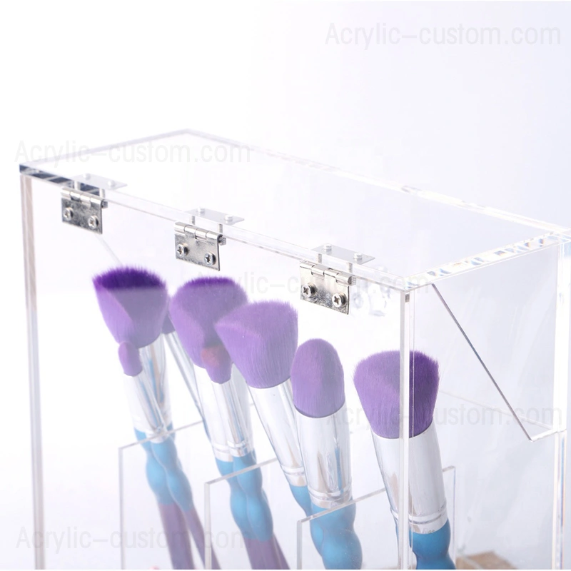 ふた付きの安いアクリル化粧ブラシホルダークリアメイクオーガナイザー 