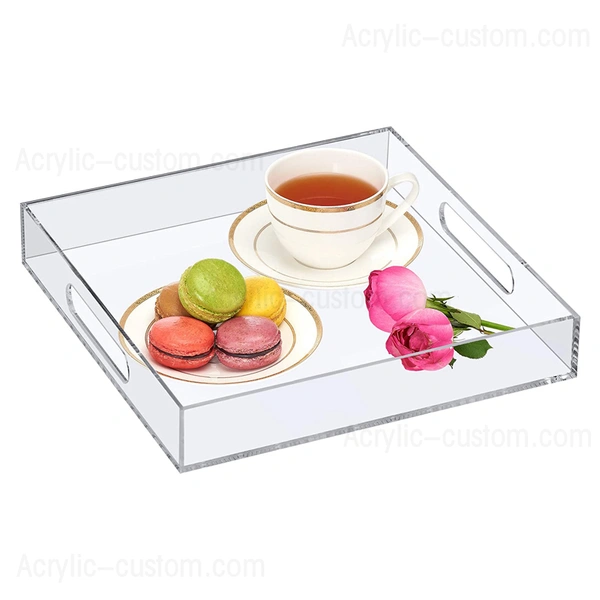 bandeja de almacenamiento transparente barata - bandeja de servicio de acrílico lucite con asa