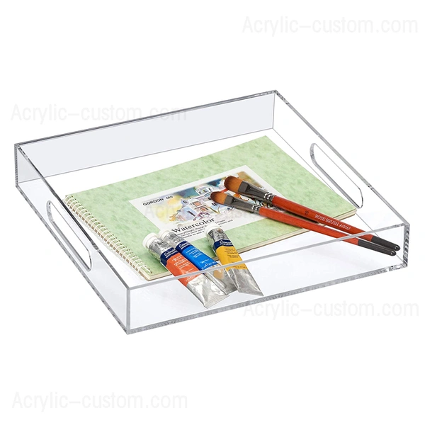 bandeja de almacenamiento transparente barata - bandeja de servicio de acrílico lucite con asa