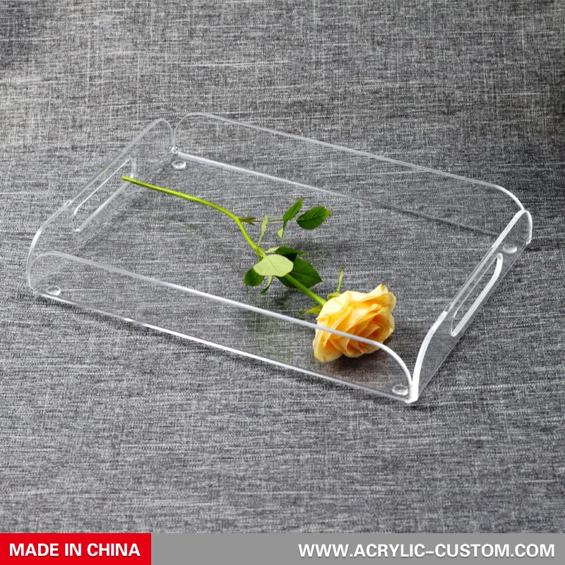 Custom Small Clear Vanity Tray Acrylic Bathtub Serving Tray with Handle