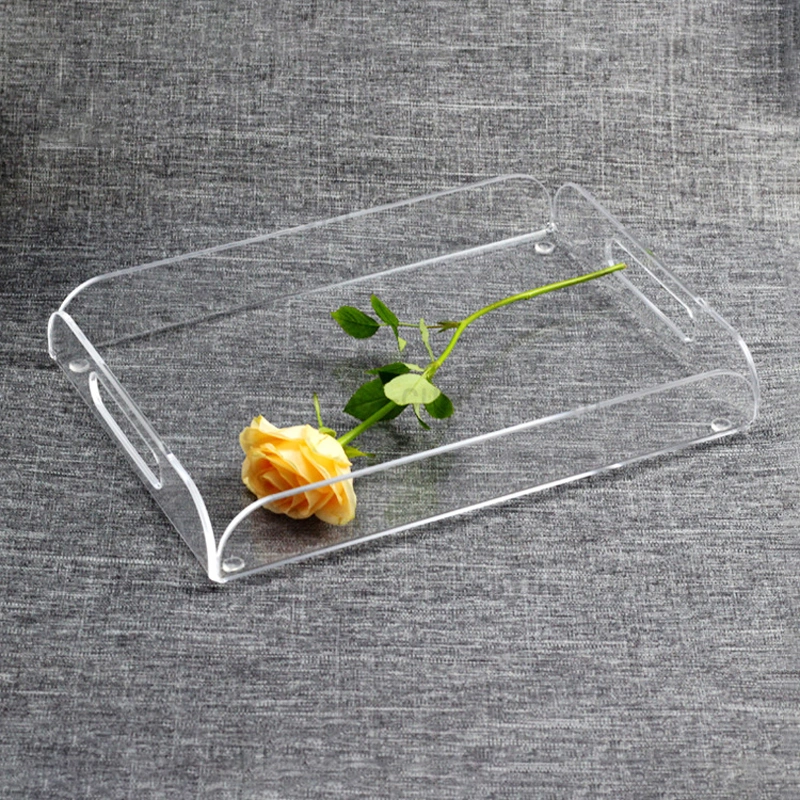 Custom Small Clear Vanity Tray Acrylic Bathtub Serving Tray with Handle