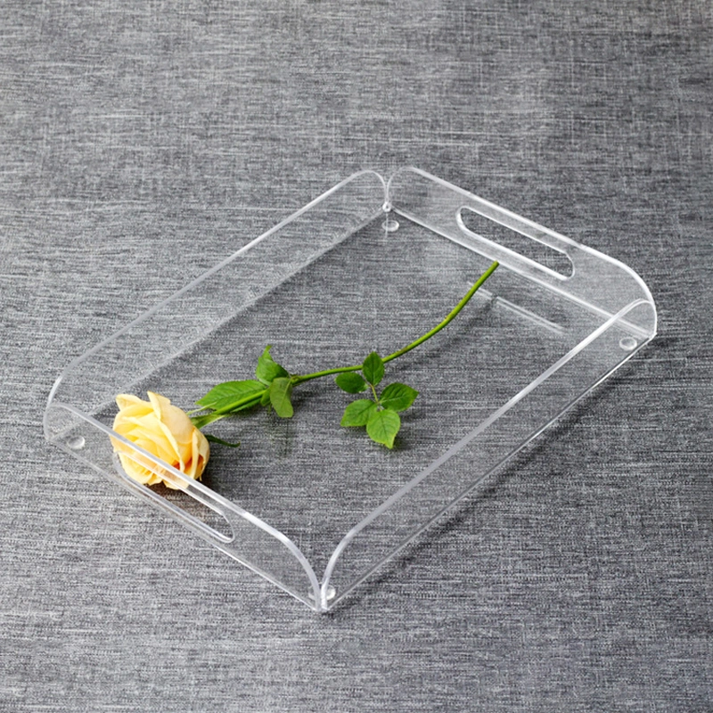 Custom Small Clear Vanity Tray Acrylic Bathtub Serving Tray with Handle