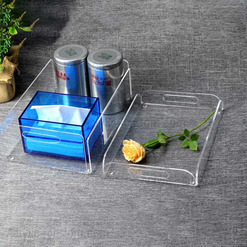 Custom Small Clear Vanity Tray Acrylic Bathtub Serving Tray with Handle
