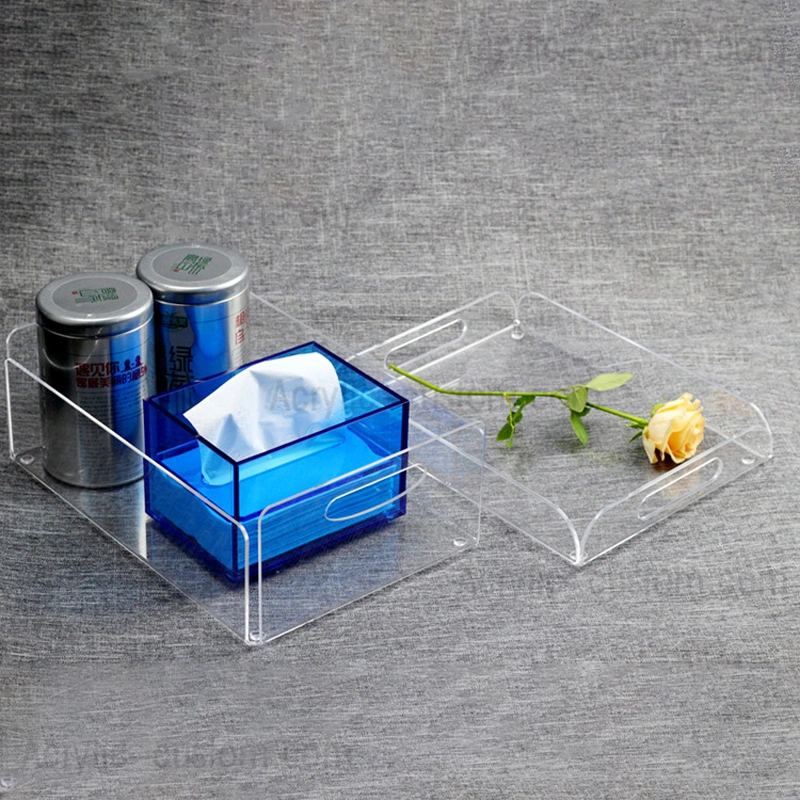 Custom Small Clear Vanity Tray Acrylic Bathtub Serving Tray with Handle