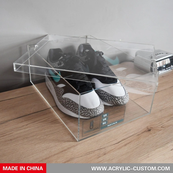 蓋付きアクリルクリアシューズボックス-アクリルスニーカーディスプレイボックス工場 