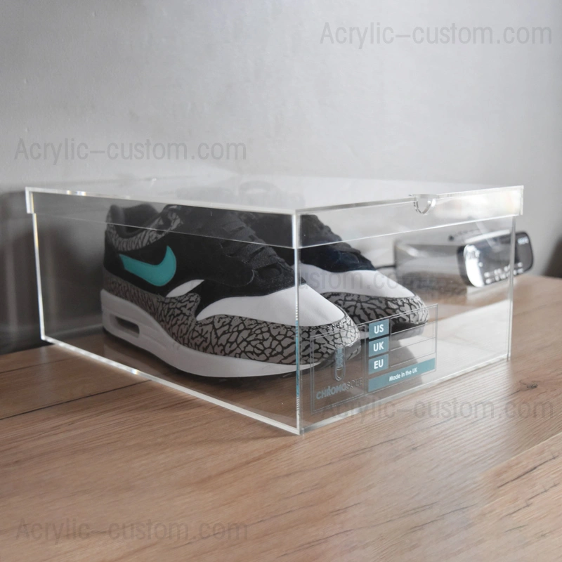 蓋付きアクリルクリアシューズボックス-アクリルスニーカーディスプレイボックス工場 