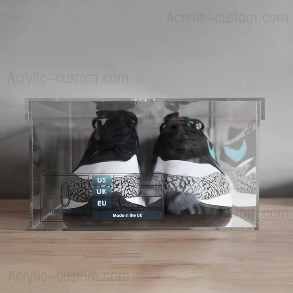 蓋付きアクリルクリアシューズボックス-アクリルスニーカーディスプレイボックス工場 