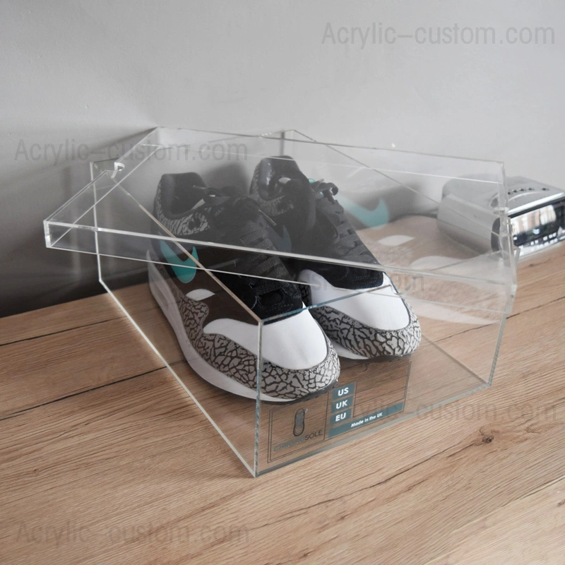 蓋付きアクリルクリアシューズボックス-アクリルスニーカーディスプレイボックス工場 