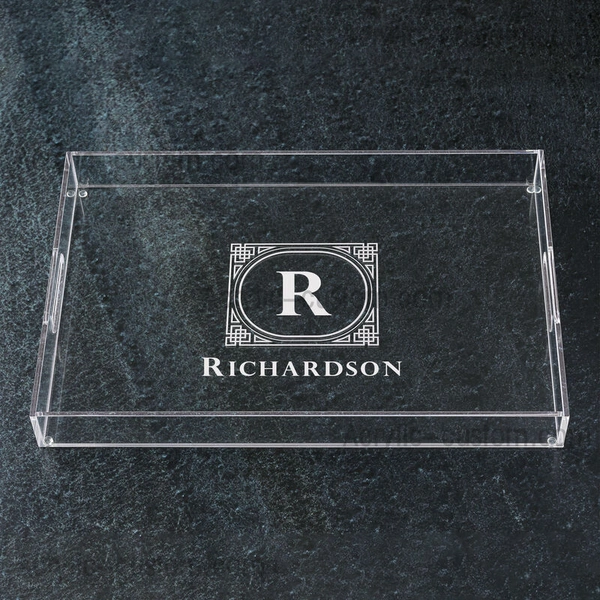 bandeja de acrílico, bandeja de servicio transparente con logotipo privado personalizado