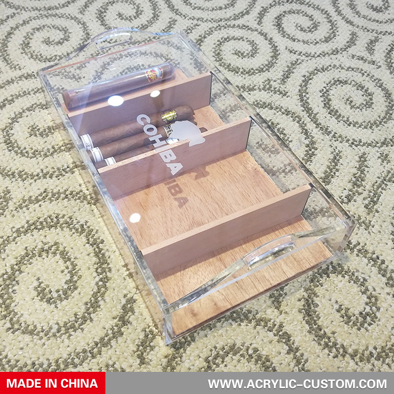 Acrylic Humidor, Clear Cigar Storage Box with Cedar Wood Base