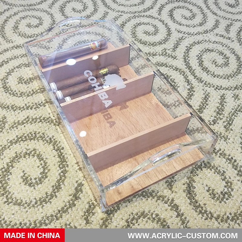 高品質のアクリルシガーヒュミドールロゴ3セパレートシガーボックス| アクリルカスタムメーカー