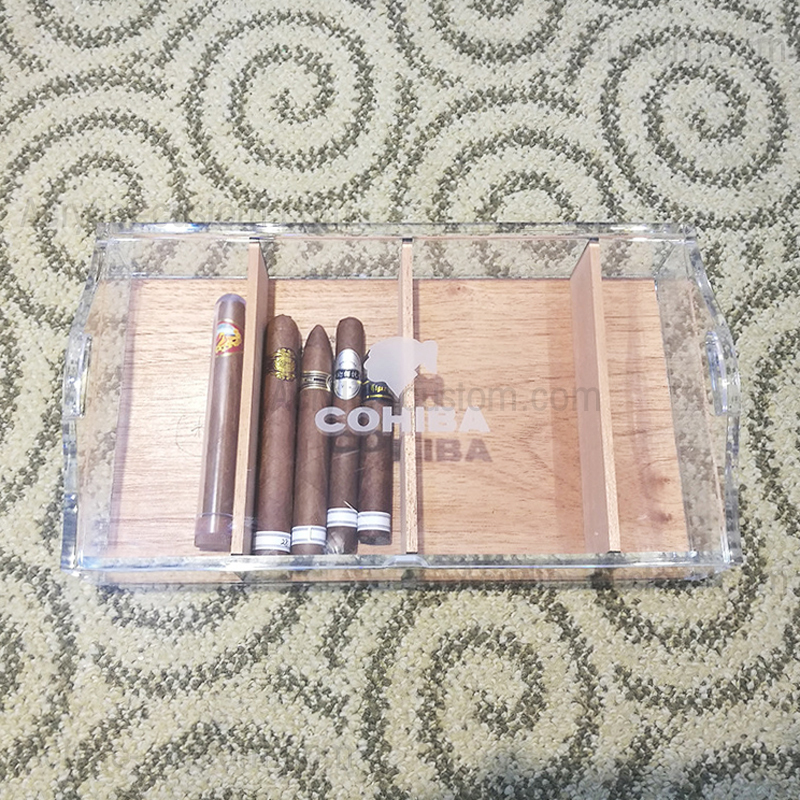 Acrylic Humidor, Clear Cigar Storage Box with Cedar Wood Base