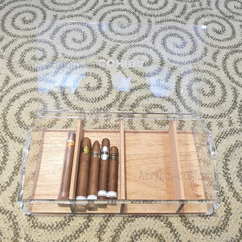 Acrylic Humidor, Clear Cigar Storage Box with Cedar Wood Base