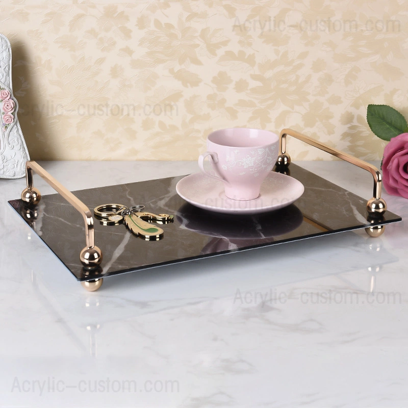 大理石のトレイ| ハンドル付きの豪華な大理石の食品デザートトレイケーキスタンド