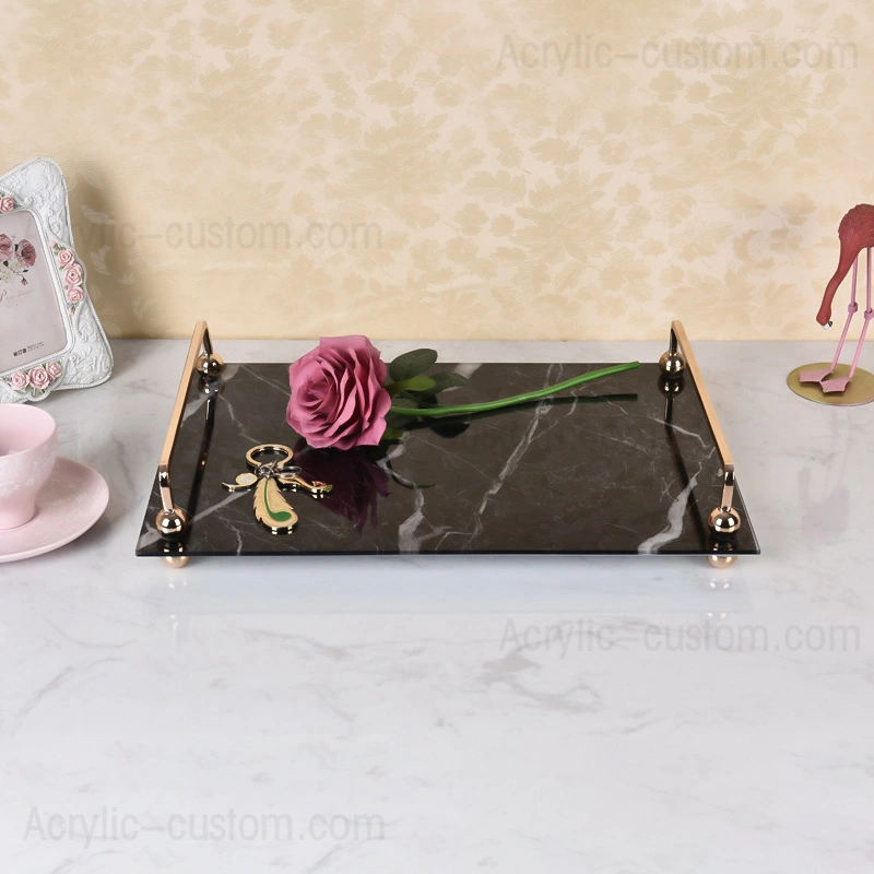 大理石のトレイ| ハンドル付きの豪華な大理石の食品デザートトレイケーキスタンド