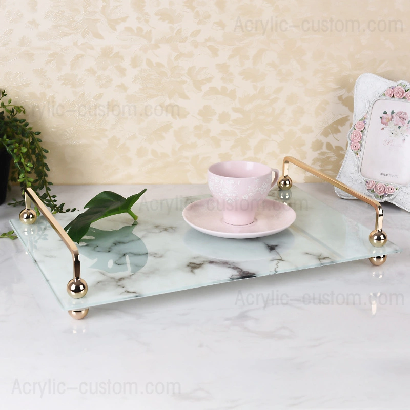 大理石のトレイ| ハンドル付きの豪華な大理石の食品デザートトレイケーキスタンド