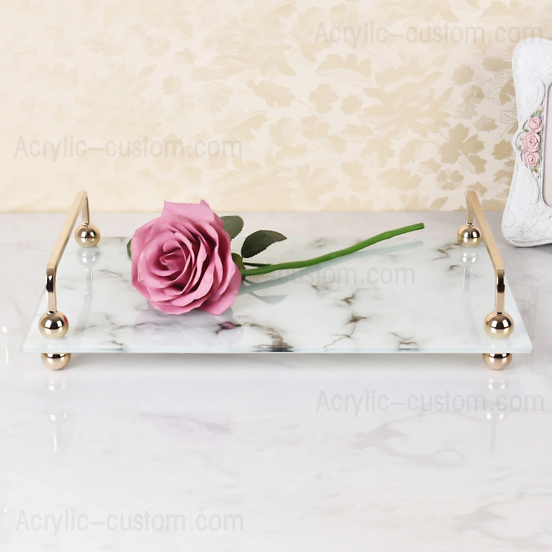 大理石のトレイ| ハンドル付きの豪華な大理石の食品デザートトレイケーキスタンド