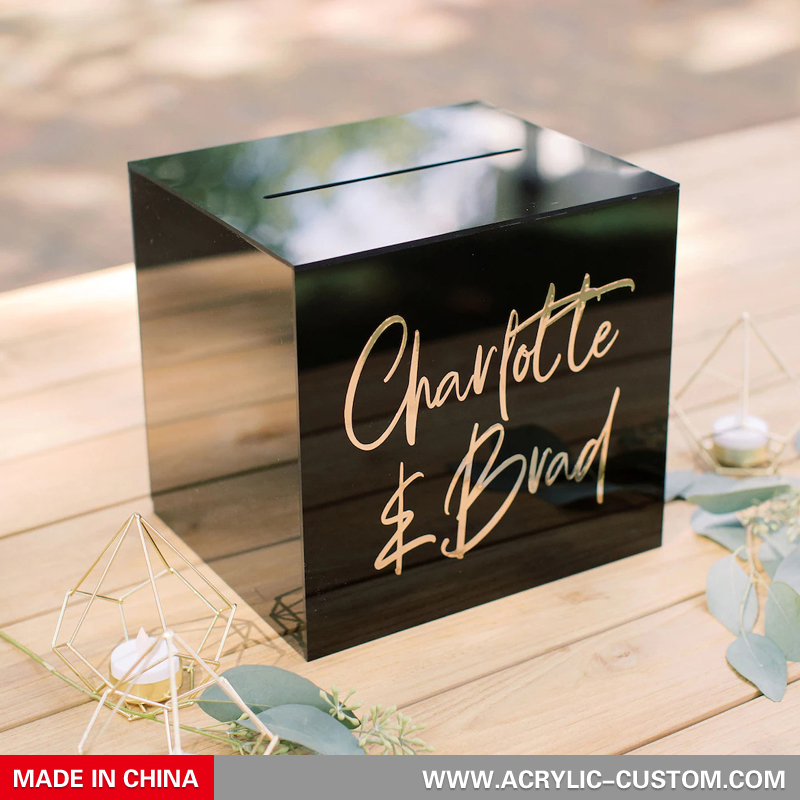 Wholesale Wedding Card Box Black Acrylic Gift Box with Lock and Key
