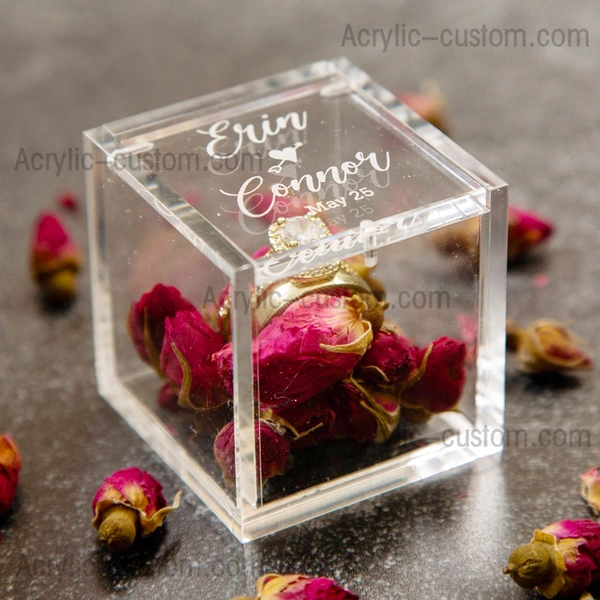 boîte de rangement de bijoux personnalisée - boîte à bagues carrée en acrylique