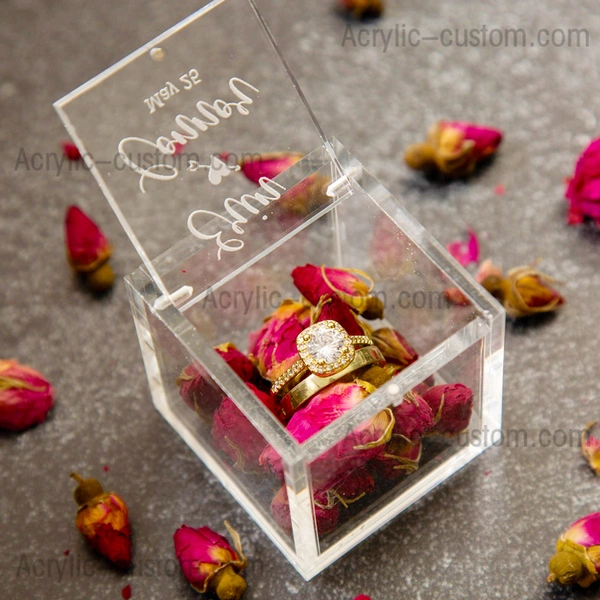 boîte de rangement de bijoux personnalisée - boîte à bagues carrée en acrylique