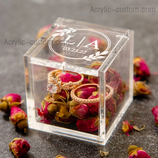 boîte de rangement de bijoux personnalisée - boîte à bagues carrée en acrylique