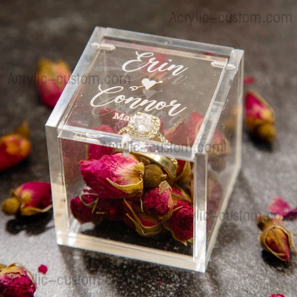 boîte de rangement de bijoux personnalisée - boîte à bagues carrée en acrylique