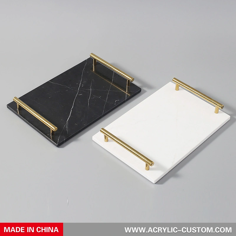 収納大理石トレイ-ゴールドハンドル付き大理石ボード