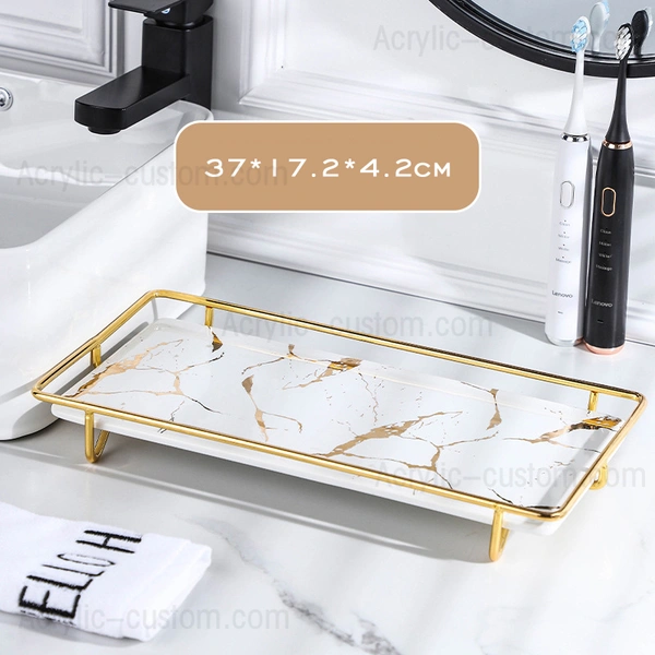 バスルーム大理石トレイ-バニティ収納トレイ棚