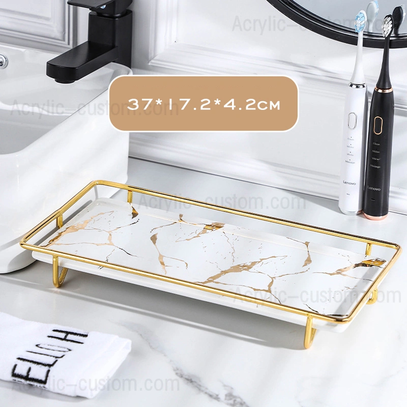 バスルーム大理石トレイ-バニティ収納トレイ棚