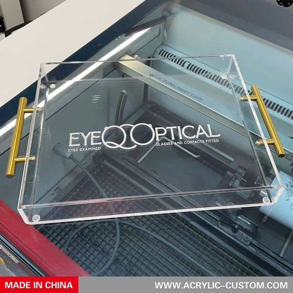 Lucite Trays - Clear Acrylic Tray With Gold Handles
