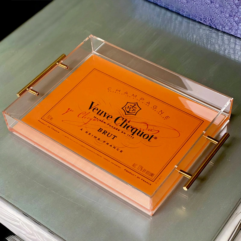 滑り止めルーサイトトレイ - ハンドル付き装飾アクリルトレイ